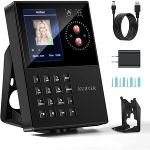 KUIIYER 3-in-1 Biometric Time Clock - Face Palm Print PIN - No Monthly Fees New